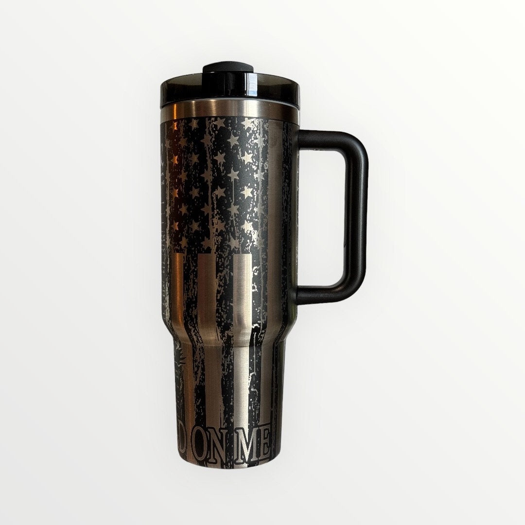 Don't Tread on Me - We the People 40oz Tumbler with Lid and Straw - Custom Engraved Stainless Steel Black