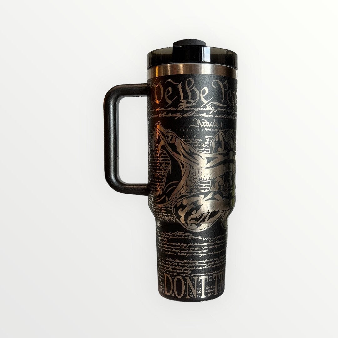 Don't Tread on Me - We the People 40oz Tumbler with Lid and Straw - Custom Engraved Stainless Steel Black