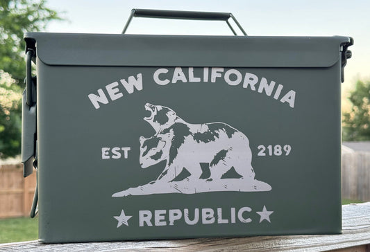 New California Republic Custom Engraved 50 Caliber Waterproof Ammo Box  Fallout Theme  Steel Construction, 12 x 6 x 7.5 inches