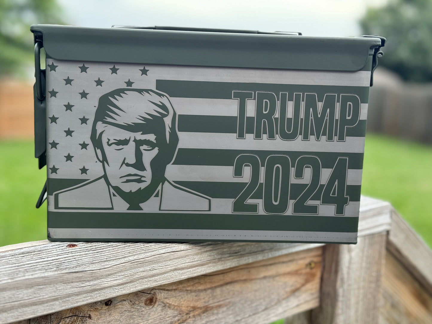 Donald Trump 2024 Election Theme  Patriotic Design for Supporters - 50 Caliber Ammo Box